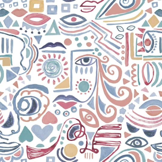 RoomMates Mod Faces Peel & Stick Wallpaper in Pink/Blue | 18" x 18.86ft | Michaels®